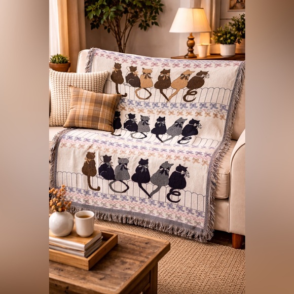 Other - Cat Patterned Tapestry Throw Blanket